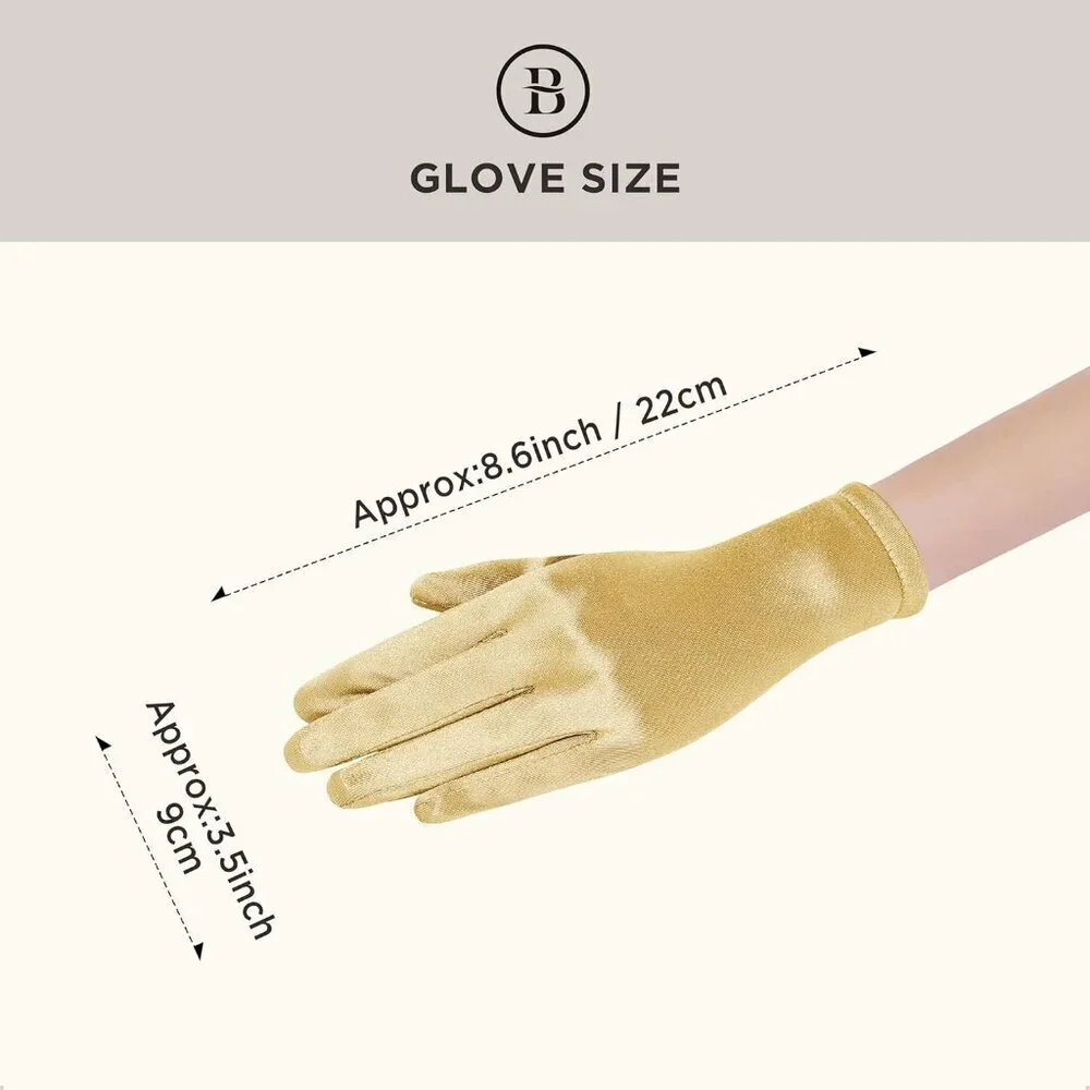 Women's Short Gold Satin Silk Gloves Banquet Wedding Party Costume Accessories